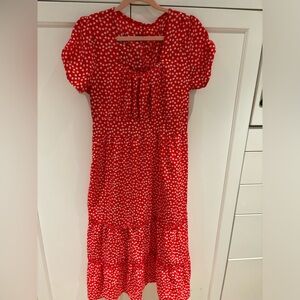 Adorable red floral dress - midi length Size L